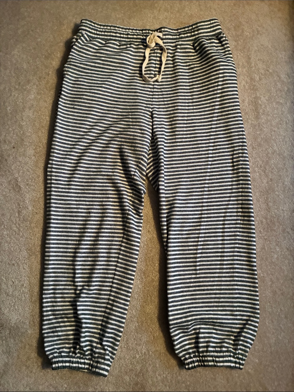 Madewell Green & White Striped Jogger Pants